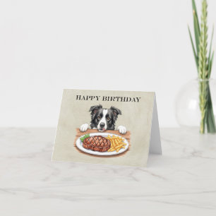 Steak and Fries Dinner Border Collie Birthday Card