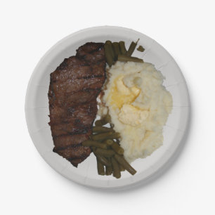 Steak and potatoes paper plate