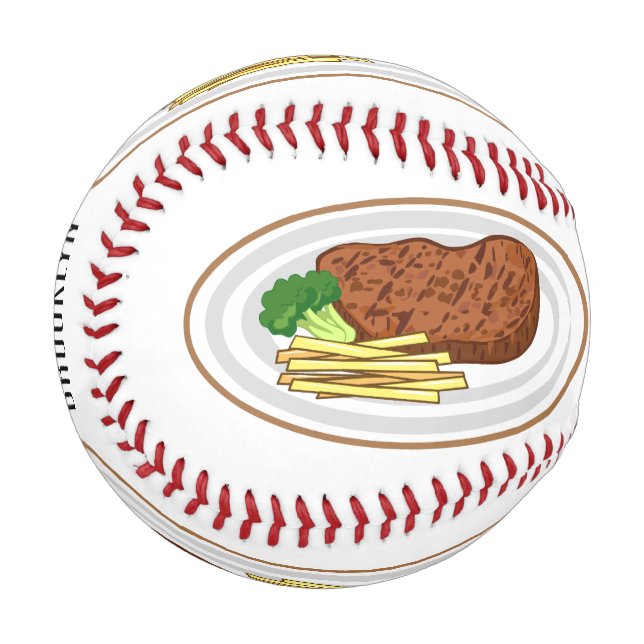 Steak cartoon illustration baseball (Front Left)
