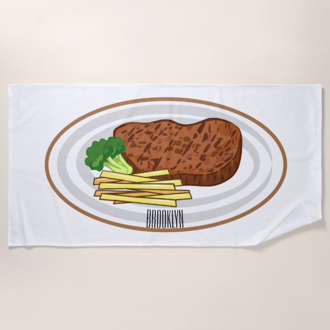 Steak cartoon illustration beach towel (Front)