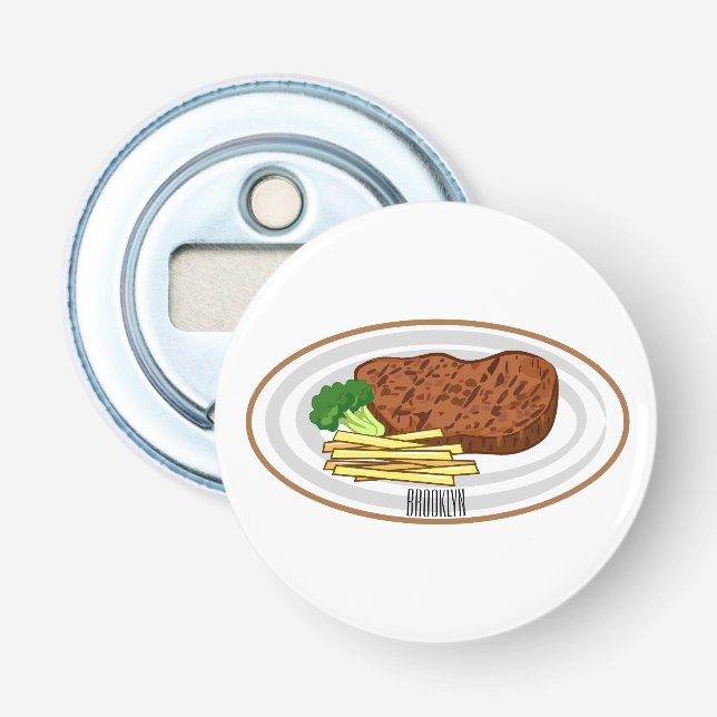 Steak cartoon illustration bottle opener (Front)