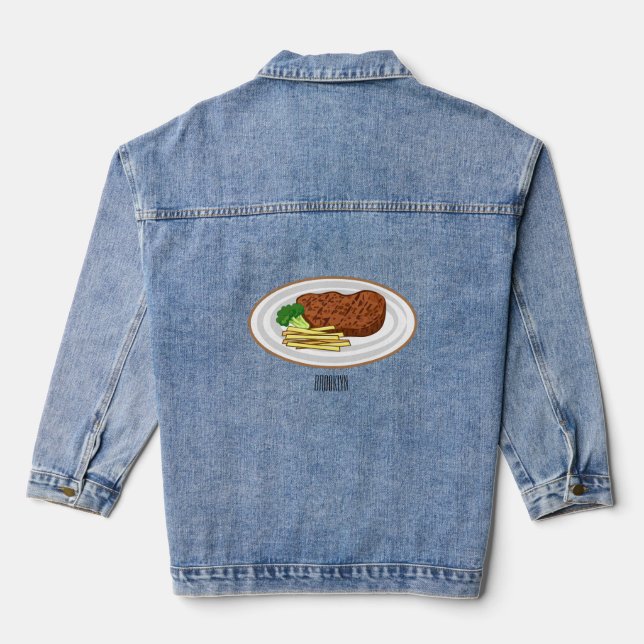 Steak cartoon illustration denim jacket (Back)