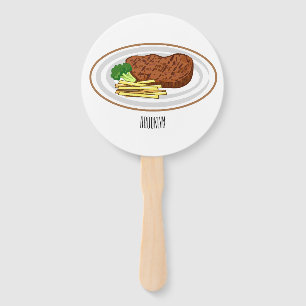 Steak cartoon illustration hand fan