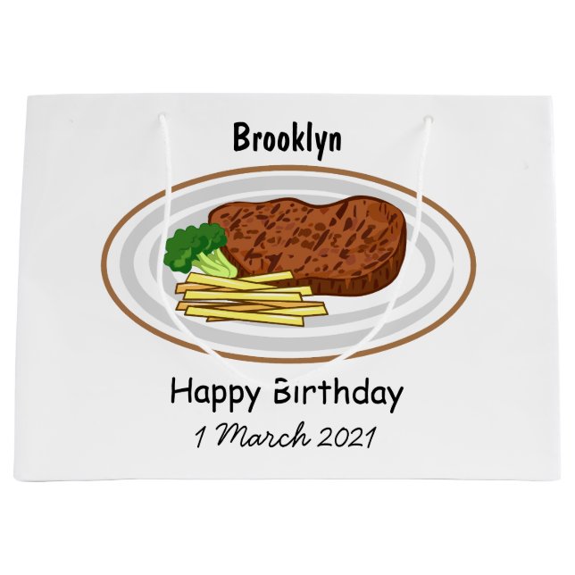 Steak cartoon illustration large gift bag (Front)