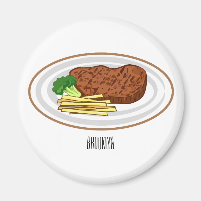 Steak cartoon illustration magnet (Front)