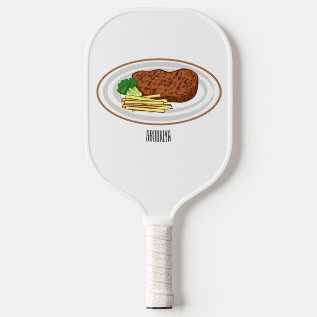 Steak cartoon illustration pickleball paddle (Front)