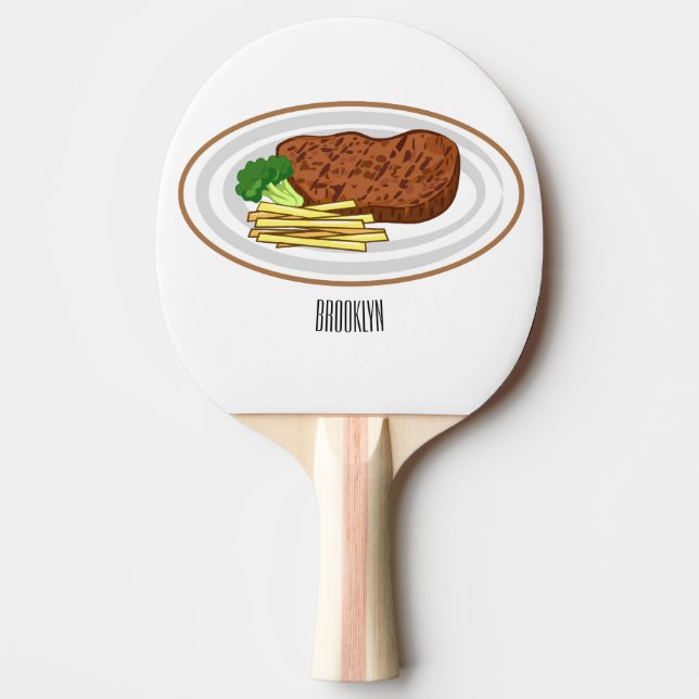 Steak cartoon illustration ping pong paddle (Front)