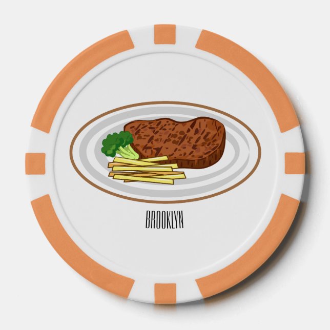 Steak cartoon illustration poker chips (Front)