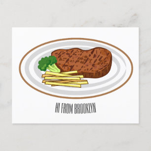 Steak cartoon illustration postcard