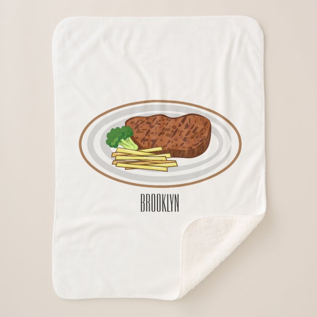 Steak cartoon illustration sherpa blanket (Front)