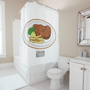 Steak cartoon illustration shower curtain