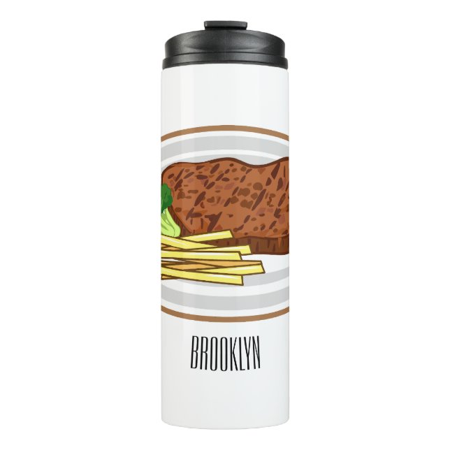 Steak cartoon illustration thermal tumbler (Front)