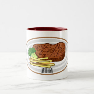 Steak cartoon illustration Two-Tone coffee mug