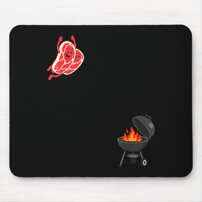 Steak Dive Funny Flying Steak Bbq Grill Cartoon Mouse Pad (Front)