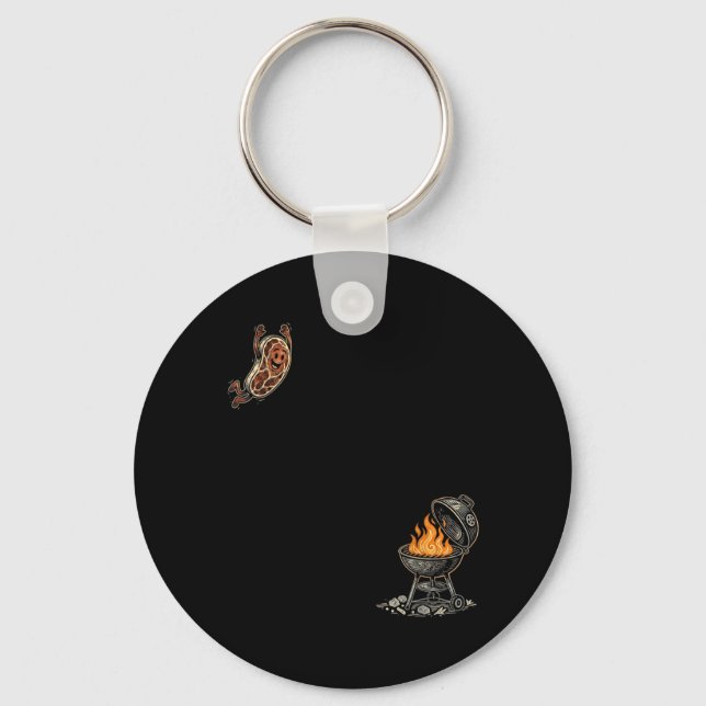 Steak Dive Funny Flying Steak Bbq Grilling Cartoon Key Ring (Front)