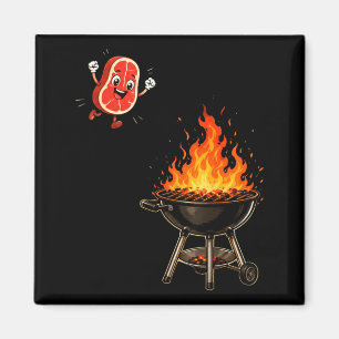 Steak Dive Funny Flying Steak Bbq Grilling Cartoon Magnet