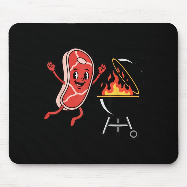 Steak Dive Funny Flying Steak Bbq Grilling Cartoon Mouse Pad (Front)