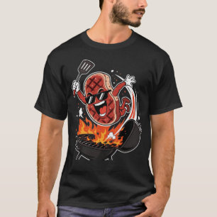 Steak Dive Funny Flying Steak BBQ Grilling Cartoon T-Shirt