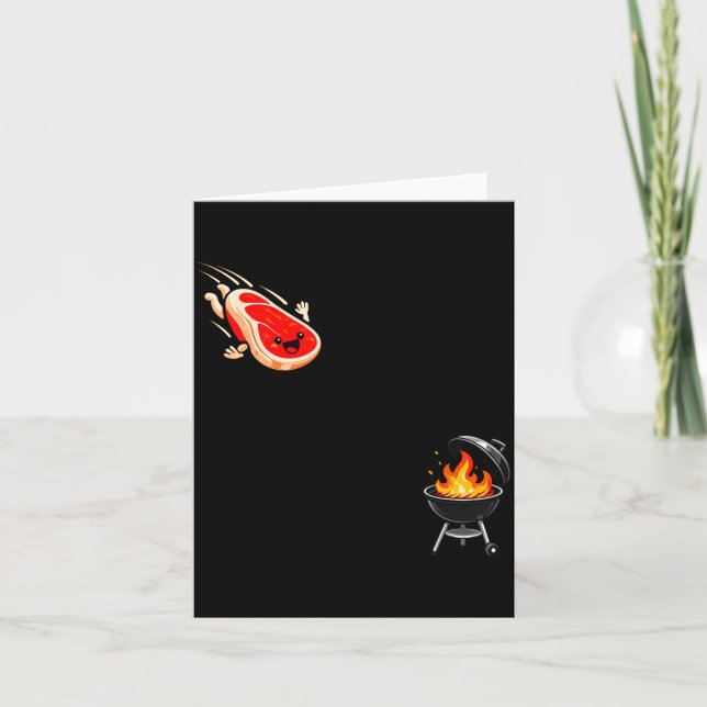Steak Dive Funny Flying Steak Bbq Grilling Cookout Card (Front)