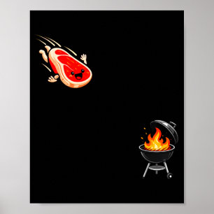 Steak Dive Funny Flying Steak Bbq Grilling Cookout Poster