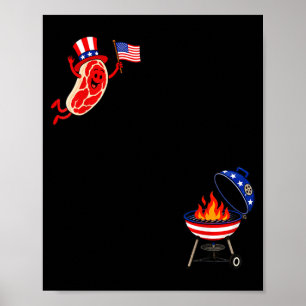 Steak Dom Dive Flying Bacon And Grill Funny Bbq Poster