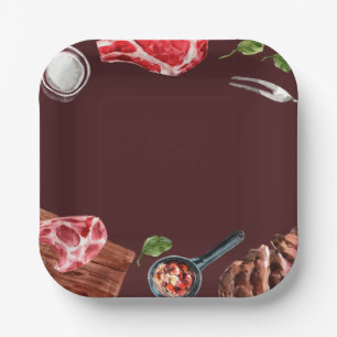 Steak Food Watercolor Paper Plate