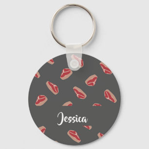 Steak meat pattern on grey key ring