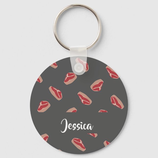 Steak meat pattern on grey key ring (Front)