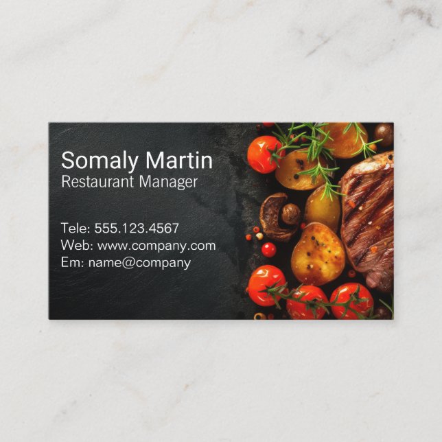 Steak Potatoes Tomatoes Mushrooms Business Card (Front)