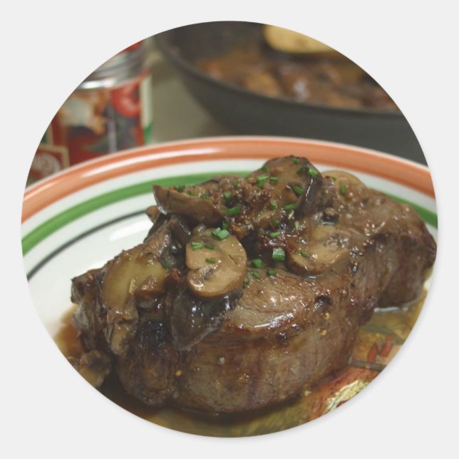 Steak With Shitaki Mushrooms Classic Round Sticker (Front)