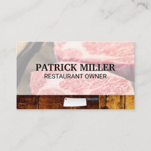 Steaks Butchers Knife and Wood Business Card