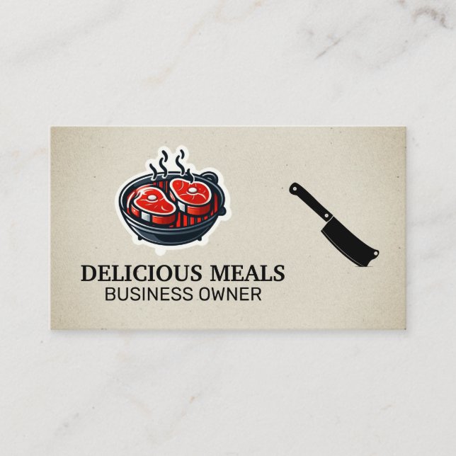 Steaks Cooking on the Grill Business Card (Front)