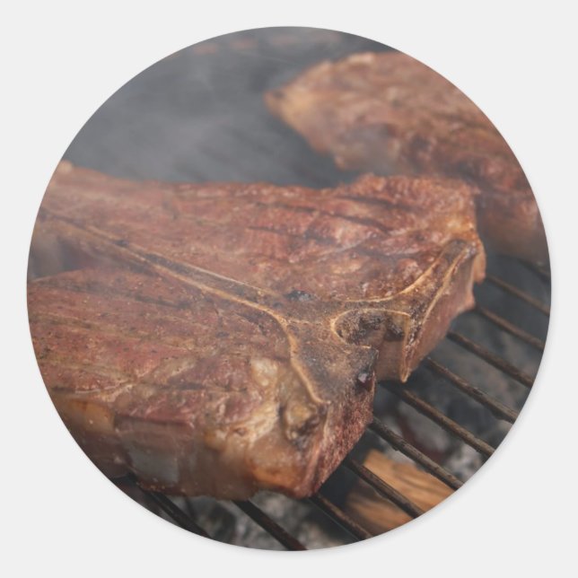 Steaks Grilling Barbecue Grills Meat Classic Round Sticker (Front)