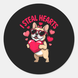 Steal hearts french bulldog valentine funny dog classic round sticker