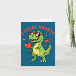 Steal hearts trex dino baby boy valentines kids card