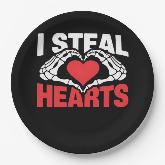 Steal Hearts Valentines Day Funny Skeleton Hand Cl Paper Plate (Front)