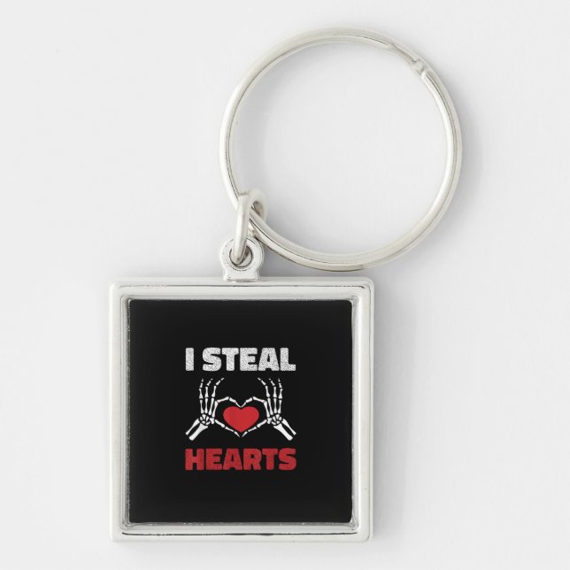 Steal Hearts Valentines Day Funny Skeleton Hand Key Ring (Front)