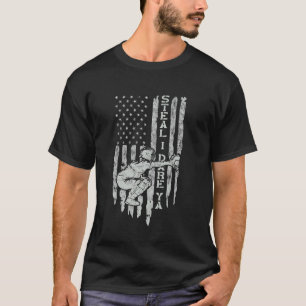 Steal I Dare Ya Baseball Catcher Tee US Flag Playe