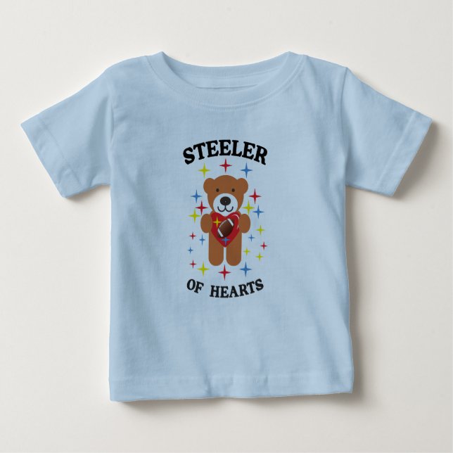Stealer of Hearts Teddy Bear Football Baby T-Shirt (Front)