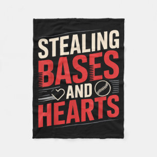 Stealing Bases And Hearts Baseball Puns Sports - Fleece Blanket