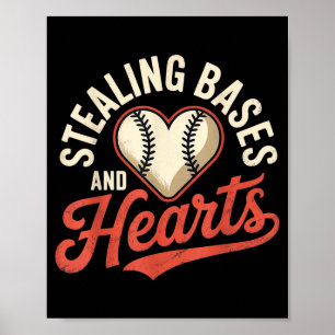 Stealing Bases And Hearts Baseball Puns Sports - _ Poster