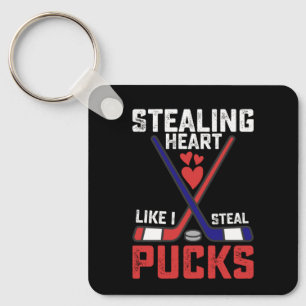 Stealing Heart Like I Steal Pucks Hockey Valentine Key Ring