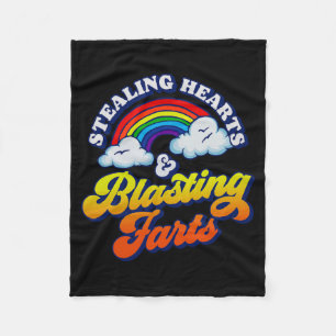 Stealing Hearts & Blasting Farts Funny Rainbow Fleece Blanket