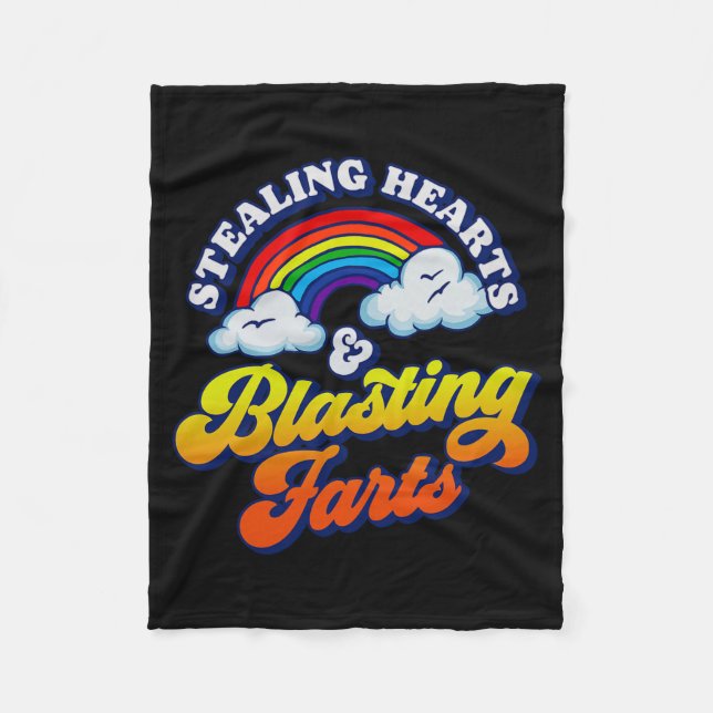 Stealing Hearts &amp; Blasting Farts Funny Rainbow Fleece Blanket (Front)