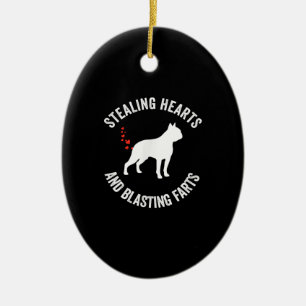 Stealing Hearts And Blasting Farts Boston Terrier Ceramic Ornament