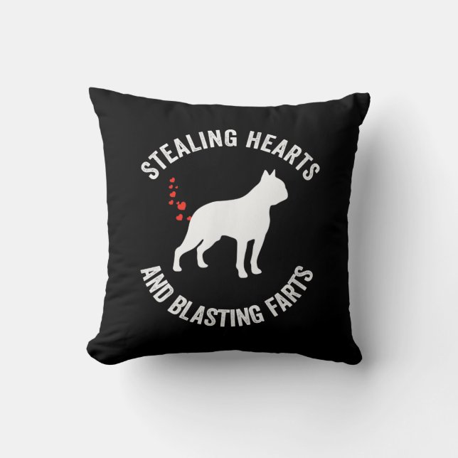 Stealing Hearts And Blasting Farts Boston Terrier Cushion (Front)