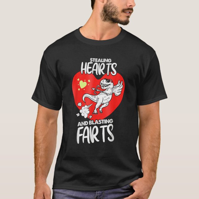 Stealing Hearts And Blasting Farts Dino Cupid Vale T-Shirt (Front)
