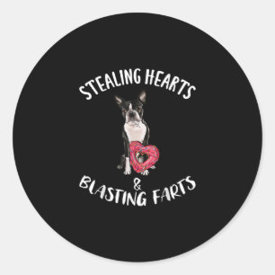 Stealing Hearts Blasting Farts Boston Terrier Classic Round Sticker