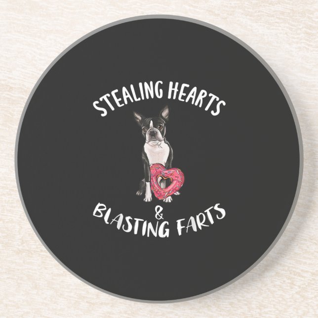 Stealing Hearts Blasting Farts Boston Terrier Coaster (Front)
