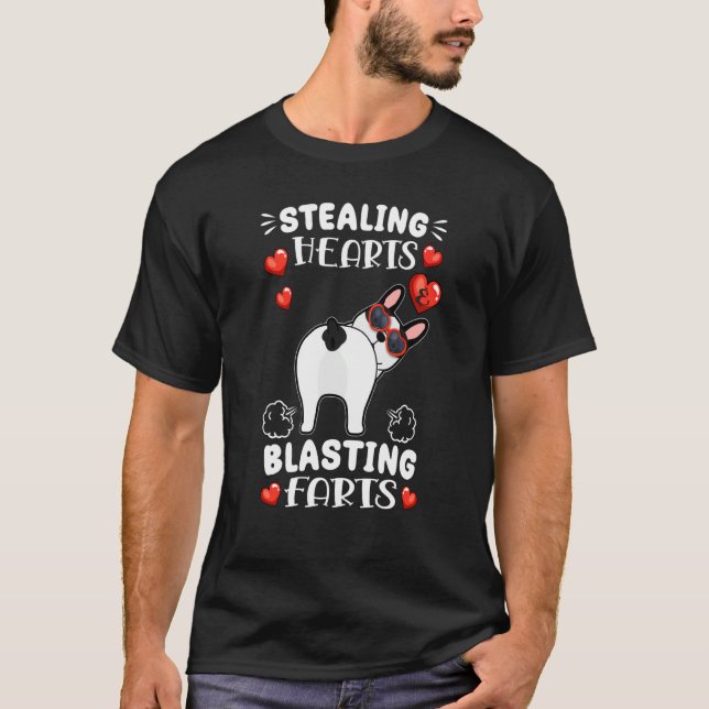 Stealing Hearts Blasting Farts French Bulldog Vale T-Shirt (Front)